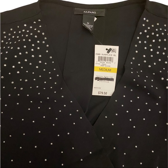 NWT Alfani Black V-Neck Embellished Blouse Size Medium - Picture 8 of 11